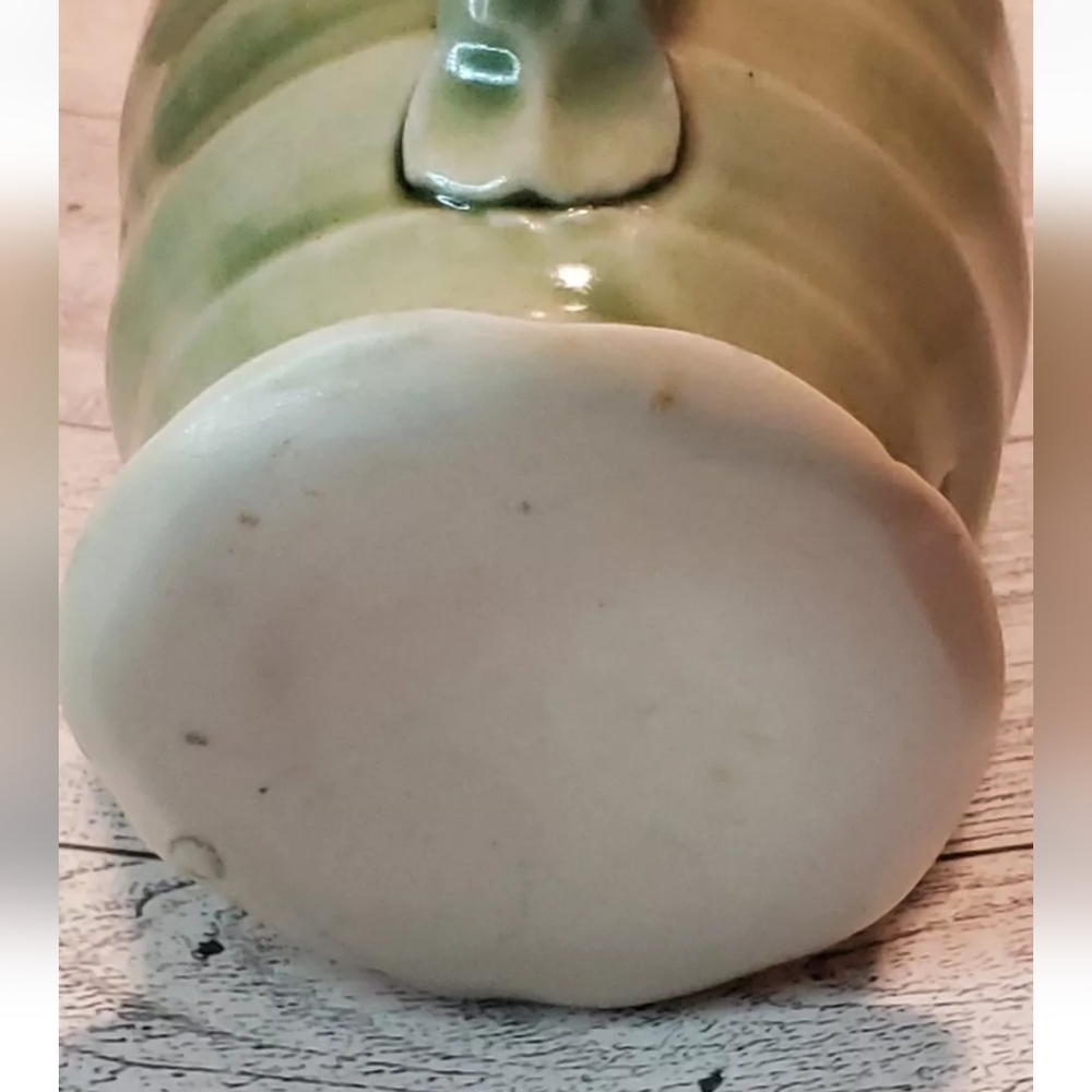 Handmade Studio Pottery Mug Small Marked Green Ruffled Swirl Rustic Primitive - Picture 6 of 10